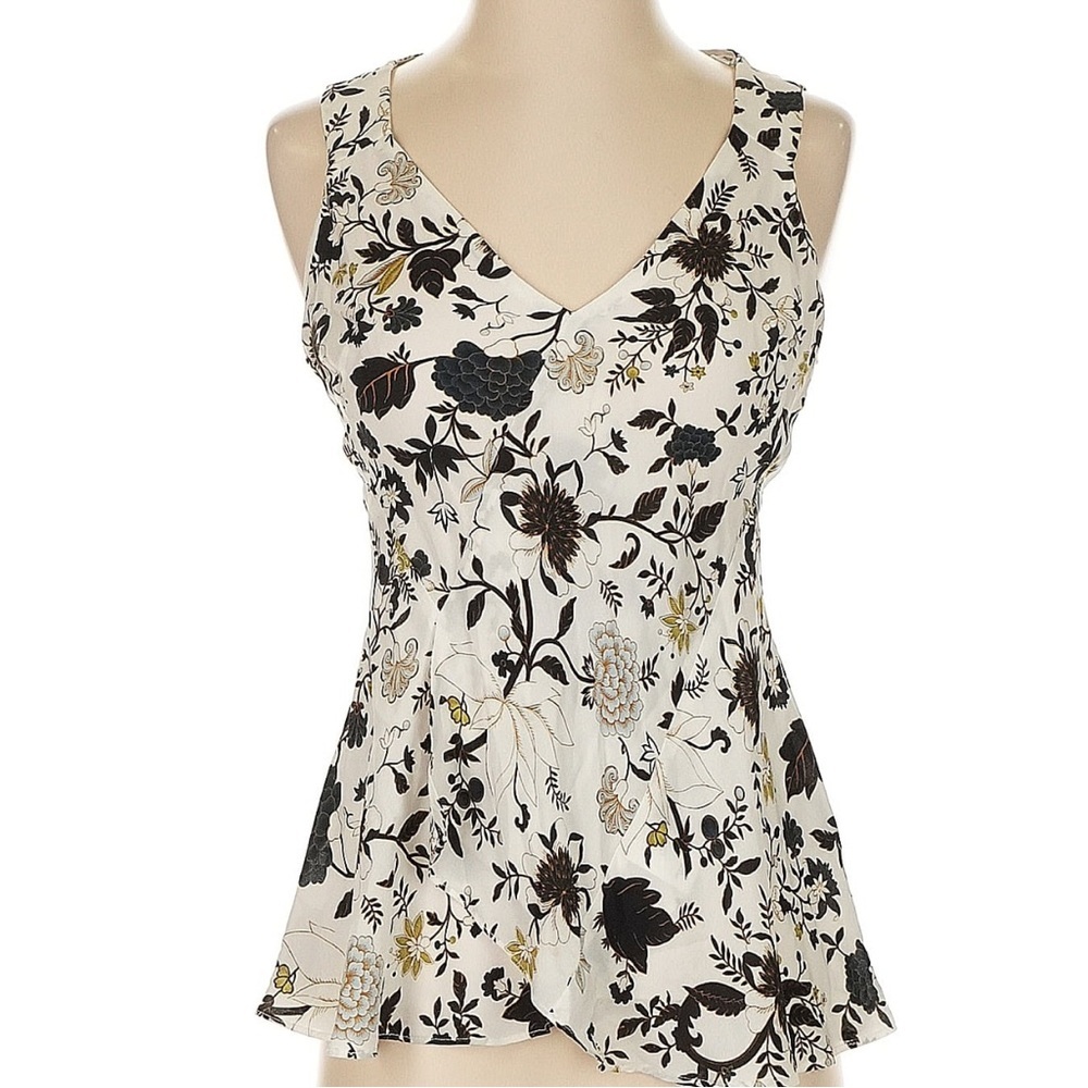 A.L.C. Women's Sleeveless 100% Silk Top Peplum Tank Blouse Floral White Size 0 - Picture 2 of 7